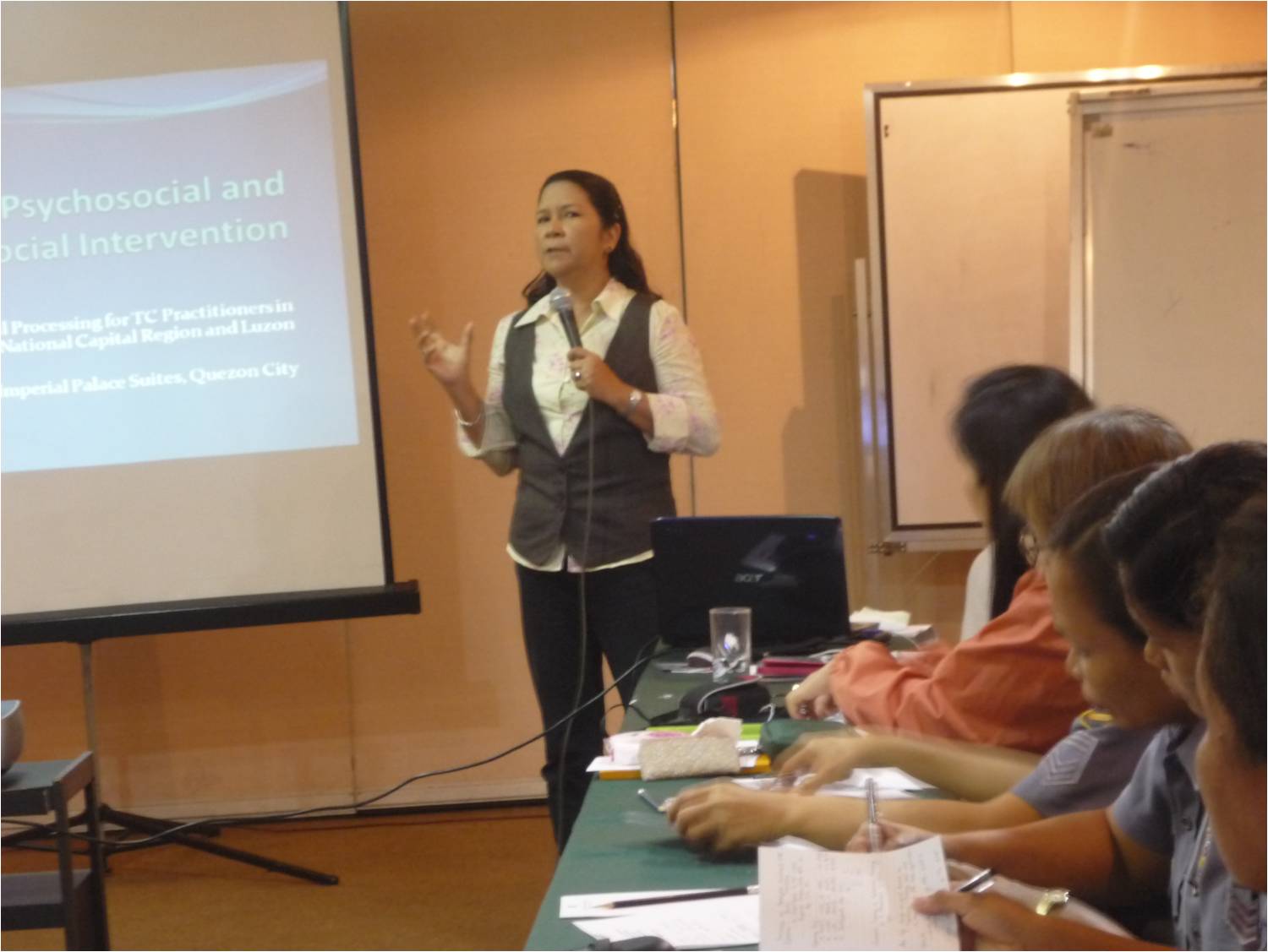 Ms. Lou de la Cruz, Chairperson of Balay Rehabilitation Center, provides inputs to the participants of the Psychosocial Training